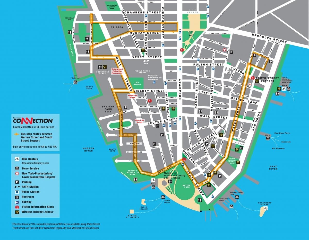 Aşağı Manhattan gəzinti tur xəritə