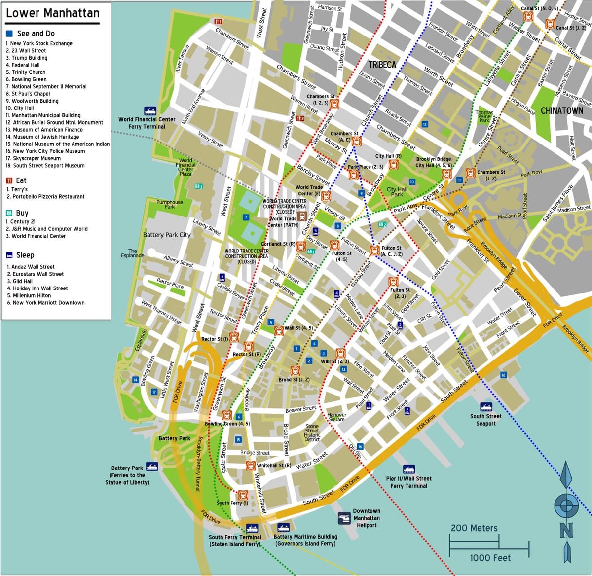 xəritə aşağı Manhattan ilə küçə adları