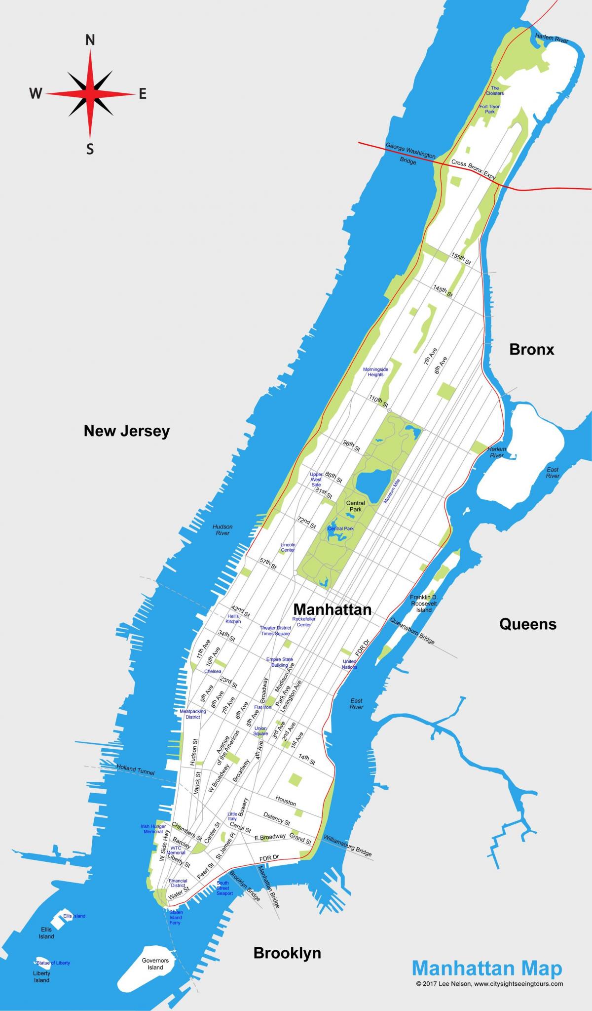 Şəhərin xəritəsi Manhattan çap