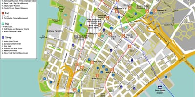 Xəritə aşağı Manhattan ilə küçə adları